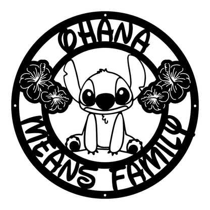 Cute Stitch Ohana Means Family Metal Sign, Stitch Home Entry Sign, Winter Festive Home Metal Decor, Christmas Decoration Metal Sign, Home And Wall Decor, Christmas Gifts