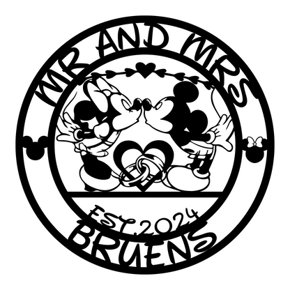 Custom Last Name Mr And Mrs Disney Metal Sign, Personalized Mickey And Minnie Sign