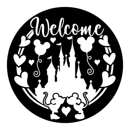 Welcome Disney Castle Decor Sign - Mickey Minnie Kissing Wall Art