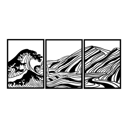 Great Sea Wave Mountain Metal Wall Art, Minimalist Line Art Wall Decor