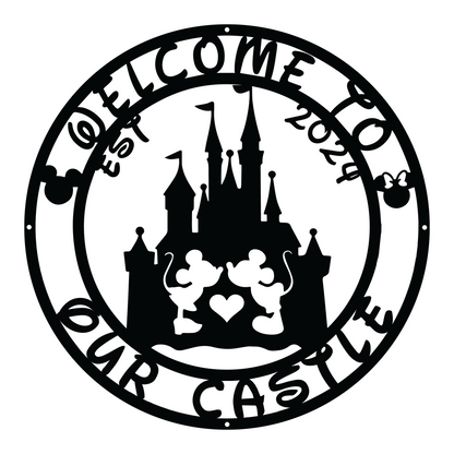 Welcome To Our Castle Metal Sign, Mickey And Minnie Metal Sign, Disney Couple Metal Sign, Home and Wall Decor, Front Porch Decor, Housewarming Gifts, Christmas Gifts