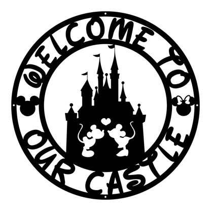 Welcome To Our Castle Disney Metal Sign, Mickey And Minnie Couple Metal Sign, Home and Wall Decor, Front Door Decor, Disney Quotes Metal Sign, Housewarming Gifts