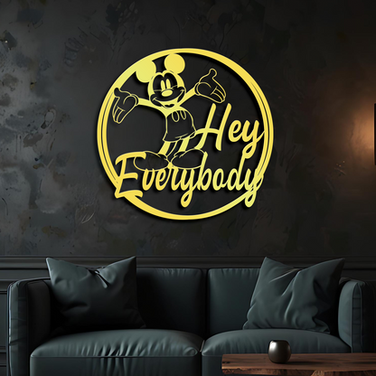 Hey Everybody Mickey Metal Wall Art, Disney Wall Decor, Gift For Kids