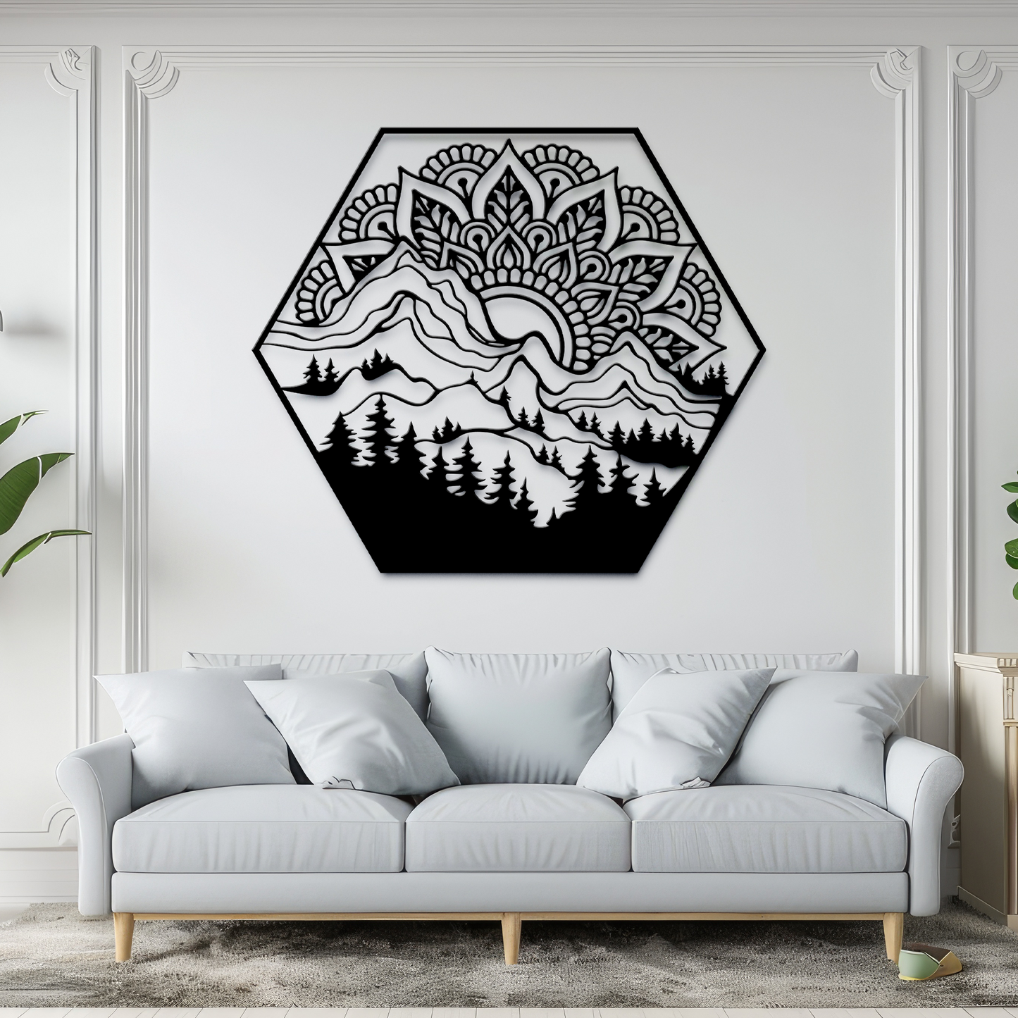 Mandala Lotus Mountain metal wall art, Mandala metal wall decoration,Living Room Decor