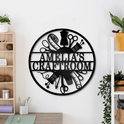 Personalized Sewing Craft Room Metal Sign, Custom Name Craft Room Metal Sign