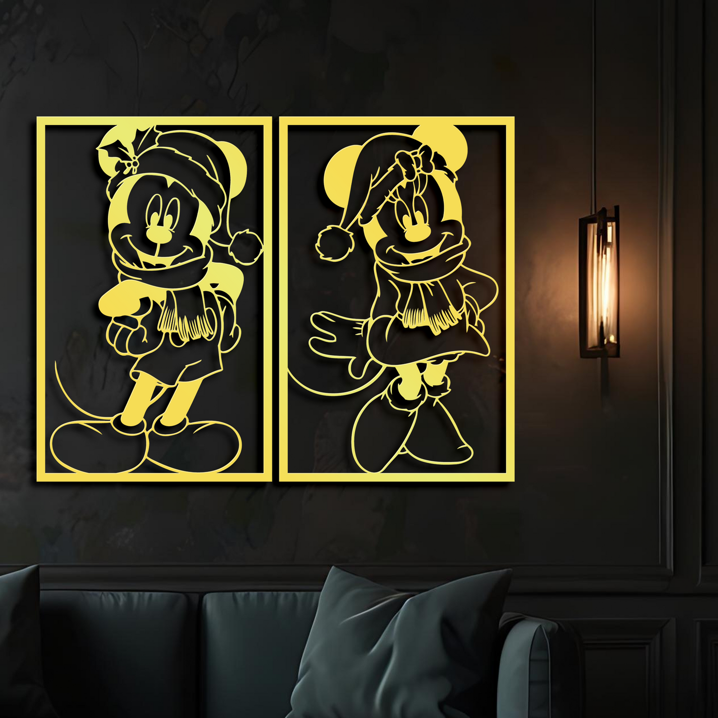 Mickey & Minnie Couple Metal Wall Art, Nursery Wall Art, Christmas Wall Decor