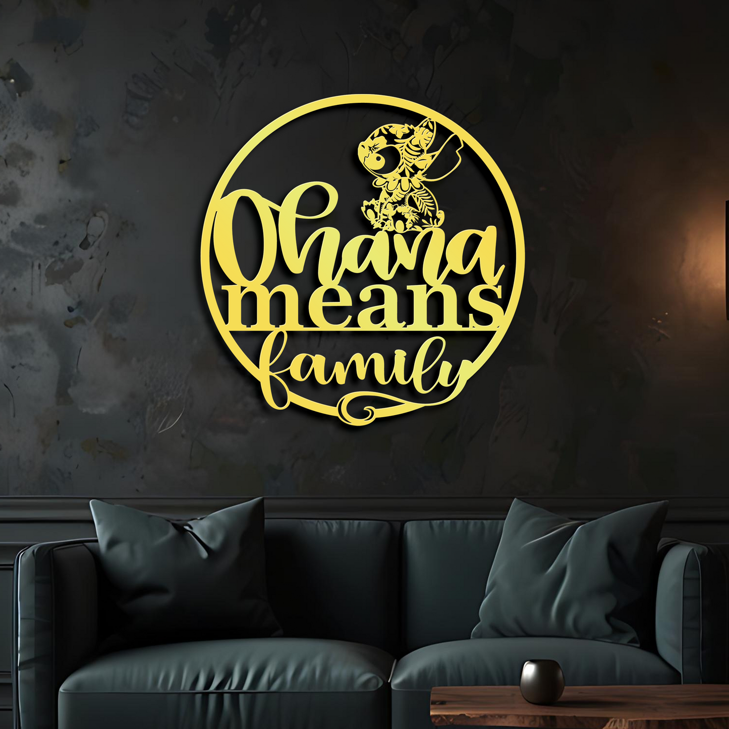 Ohana Means Family Metal Wall Art, Cute Stitch Home Entrance Sign