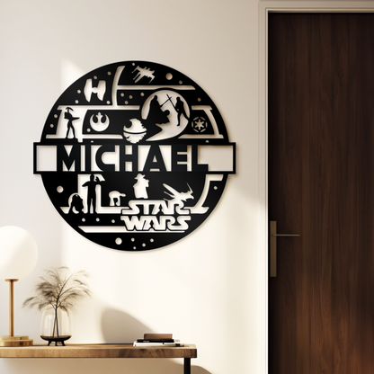 Customized Name Star War Theme Metal Sign, Kids Room And Wall Decor