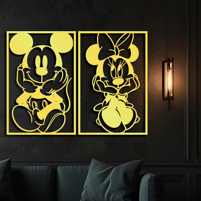 Mickey & Minnie Couple Metal Wall Art, Disney Wall Line Art, Nursery Wall Art