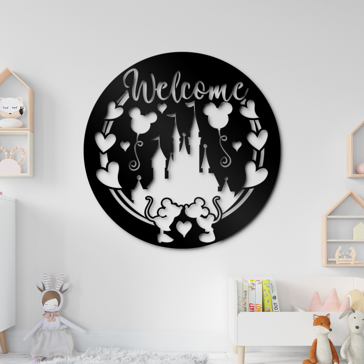 Welcome Disney Castle Decor Sign - Mickey Minnie Kissing Wall Art