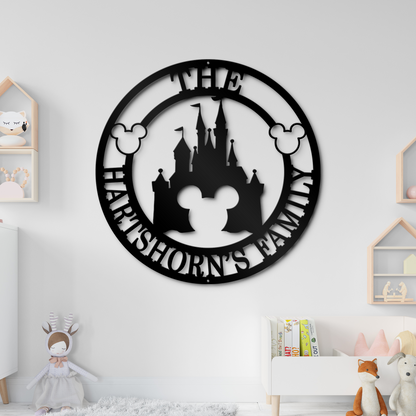 Personalized Mickey Castle Family Name Metal Sign, Disney Theme Wall Decor