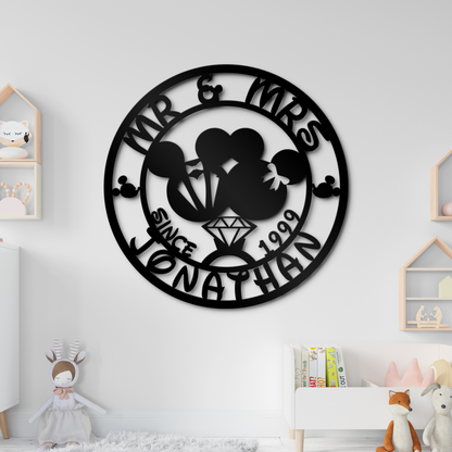 Customized Name Disney Metal Sign, Mr and Mrs Couple Wall Decor, Mickey And Minnie Sign