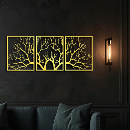 Large Metal Tree Branch Wall Art 3 Panels - Tree of Life Metal Wall Decor