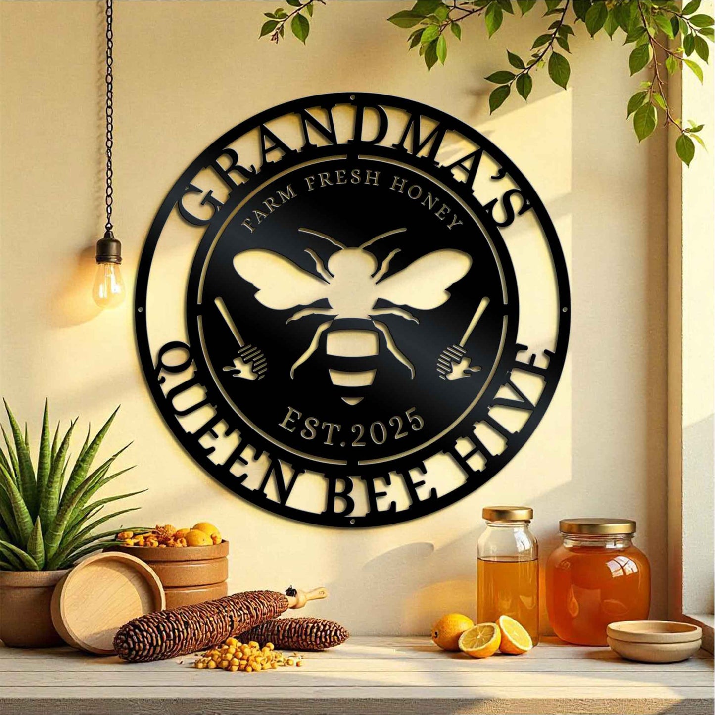 Bee Metal Sign-Farm Kitchen Wall Art-Bee Welcome Yard Sign-Honey Bee Farm