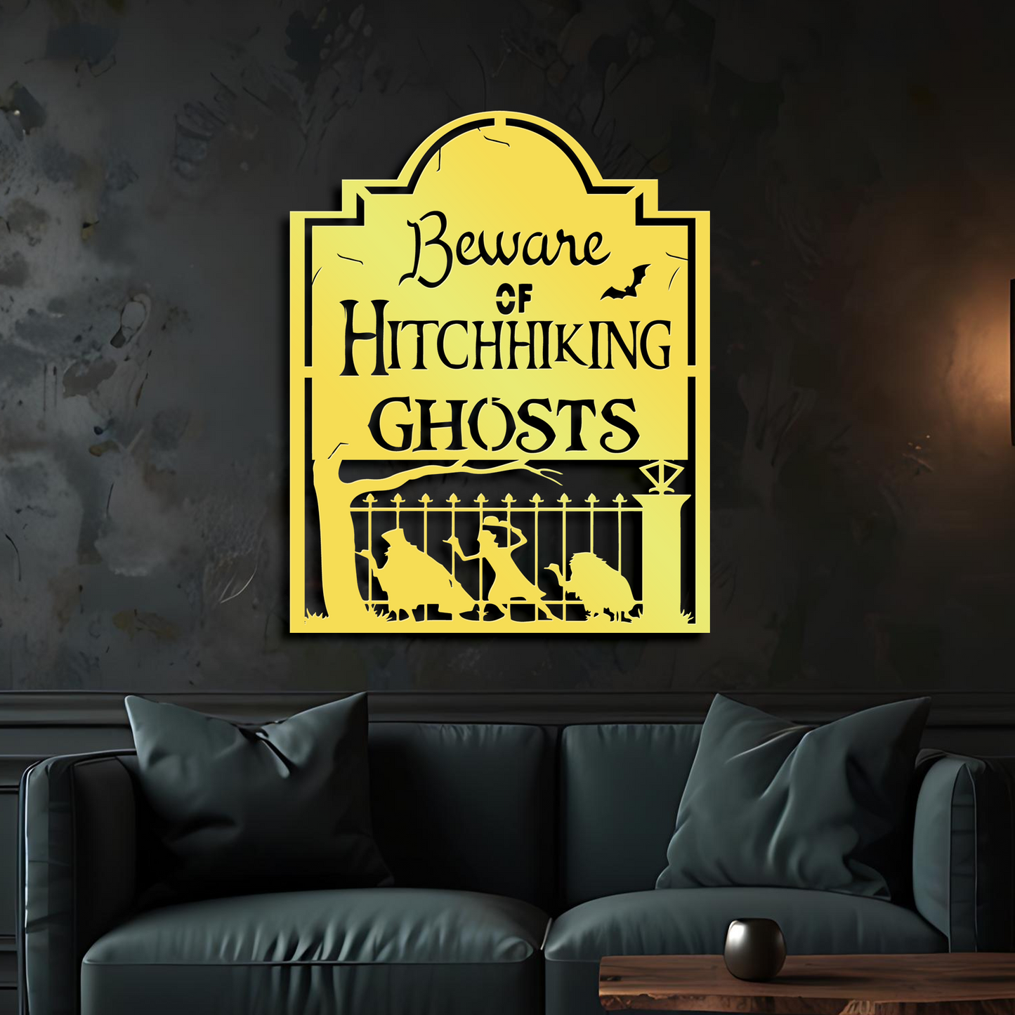 Beware Of Hitchhiking Ghosts Metal Wall Art, Haunted Mansion Ghosts Entrance Decor