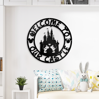 Welcome To Our Castle Disney Metal Sign, Mickey And Minnie Couple Metal Sign, Home and Wall Decor, Front Door Decor, Disney Quotes Metal Sign, Housewarming Gifts