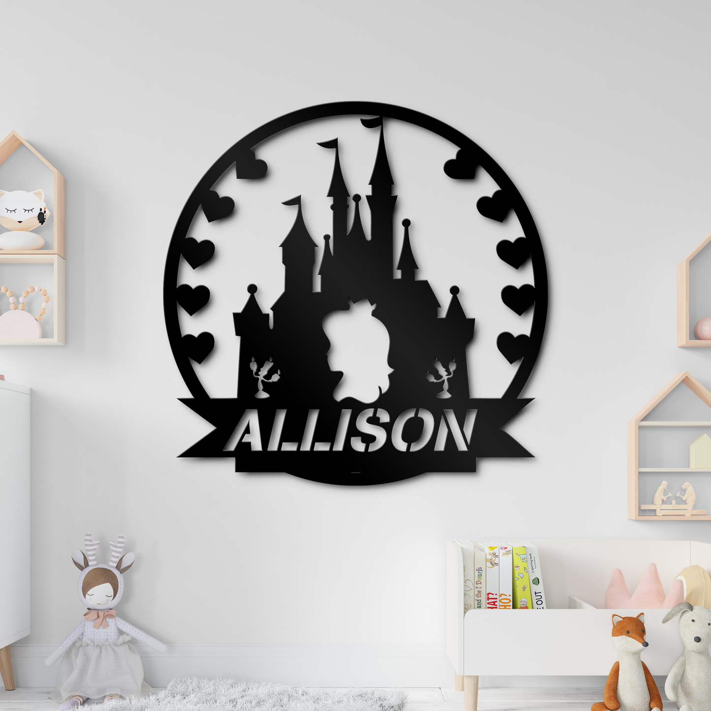 Custom Disney Princess Cinderella Castle Family Name Metal Sign, Disney Theme Wall Decor