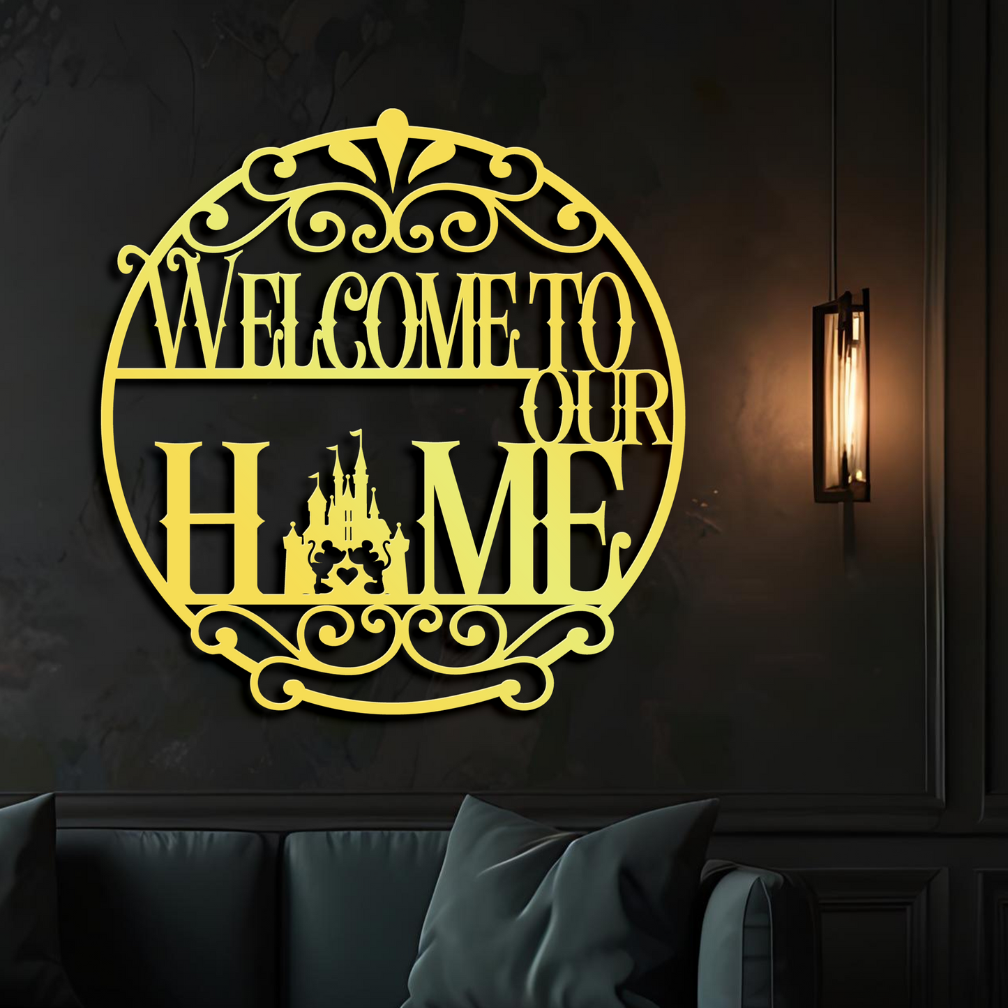 Welcome To Our Home Metal Wall Art, Mickey Castle Sign, Disney Home Decor