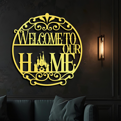 Welcome To Our Home Metal Wall Art, Mickey Castle Sign, Disney Home Decor