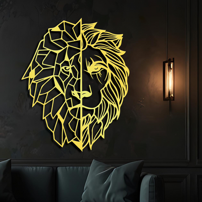 Modern Geometric Lion Head Wall Art, Animal Metal Decor, Home Decor