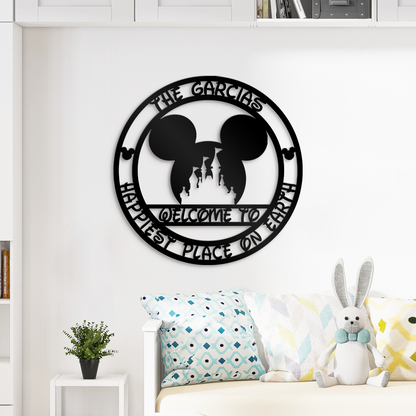 Custom Mickey Castle Family Name Metal Sign, Welcome To Happiest Place On Earth Sign