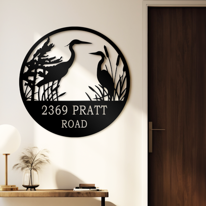 Personalized Herons Metal Sign, Heron Wall Art, Bird Lover Gift, Heron Address Metal Sign