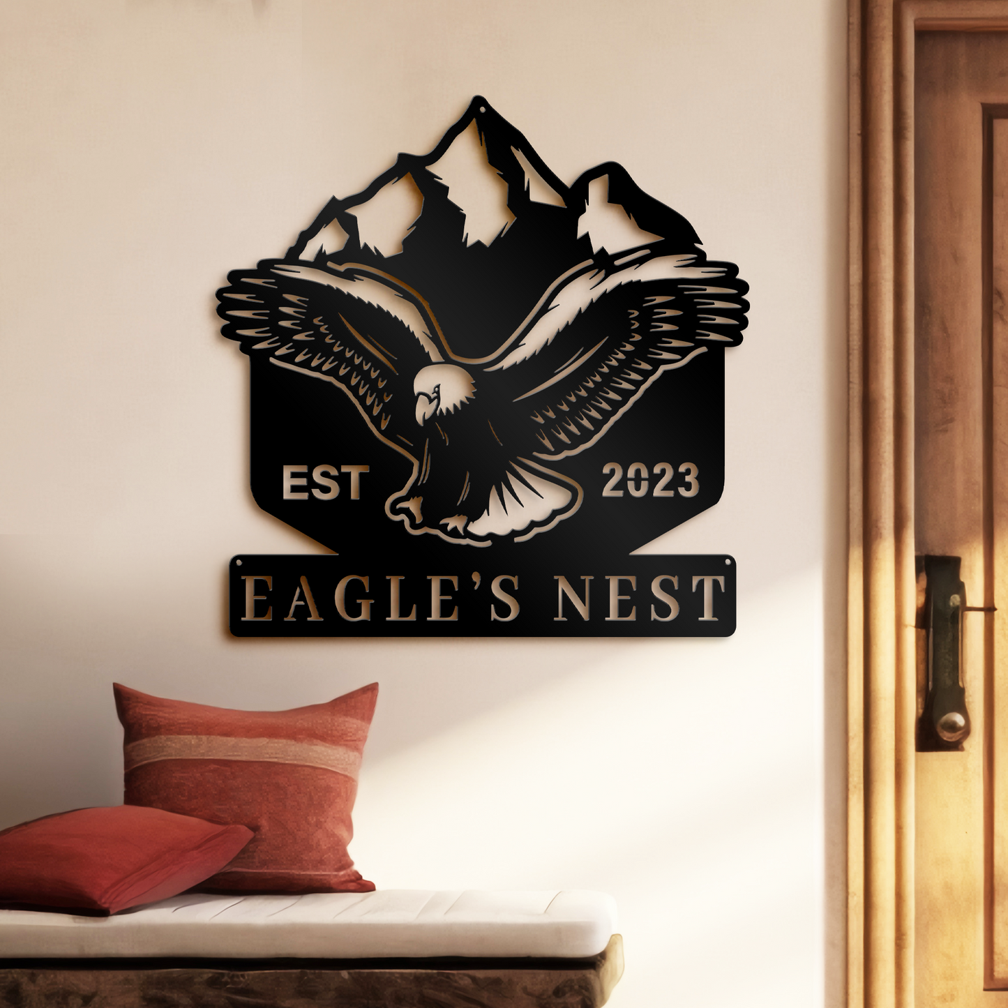 Personalized Eagle's Nest Metal Sign, Monogram Metal Sign, Metal Sign Wall Art Decor, American Eagle Wall Decor, Home Wall And Front Door Decor, Indoor And Outdoor Decor, Winter Decor, Housewarming Gifts, Christmas Gifts