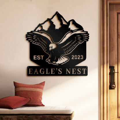 Personalized Eagle's Nest Metal Sign, Monogram Metal Sign, Metal Sign Wall Art Decor, American Eagle Wall Decor, Home Wall And Front Door Decor, Indoor And Outdoor Decor, Winter Decor, Housewarming Gifts, Christmas Gifts