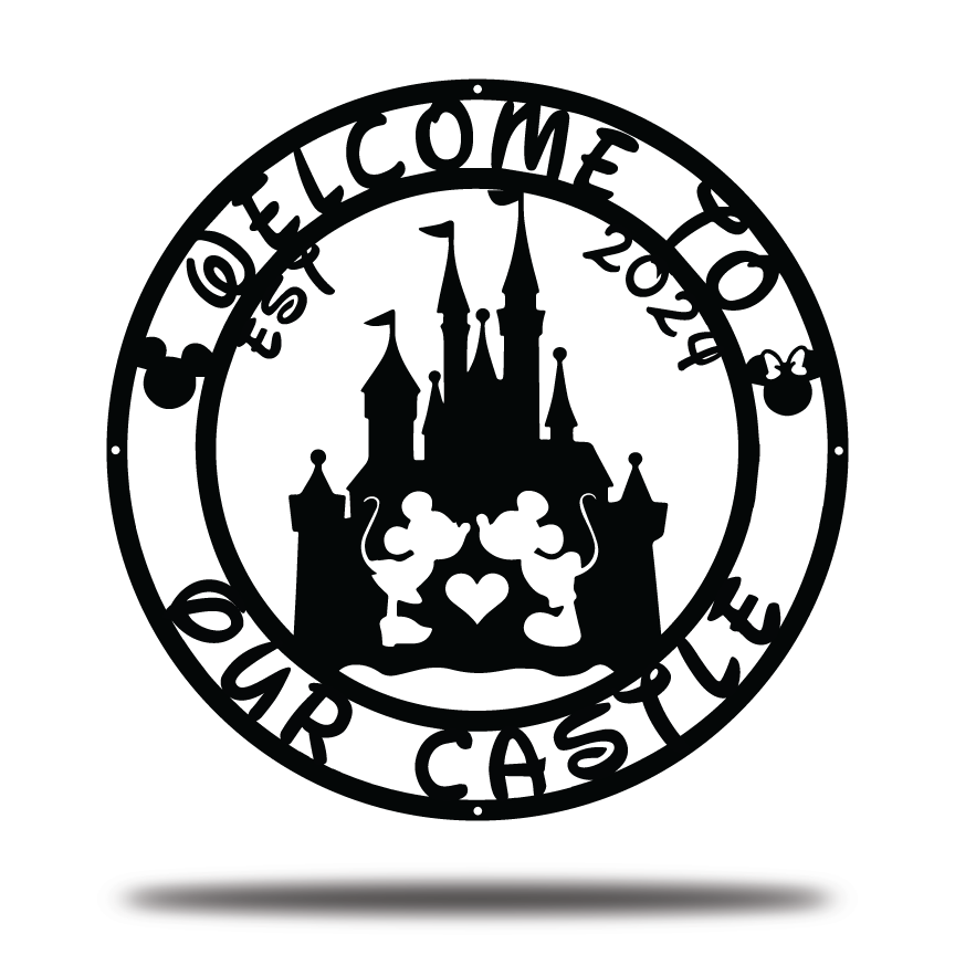 Welcome To Our Castle Disney Metal Sign, Mickey And Minnie Couple Metal Sign, Home and Wall Decor, Front Door Decor, Disney Quotes Metal Sign, Housewarming Gifts